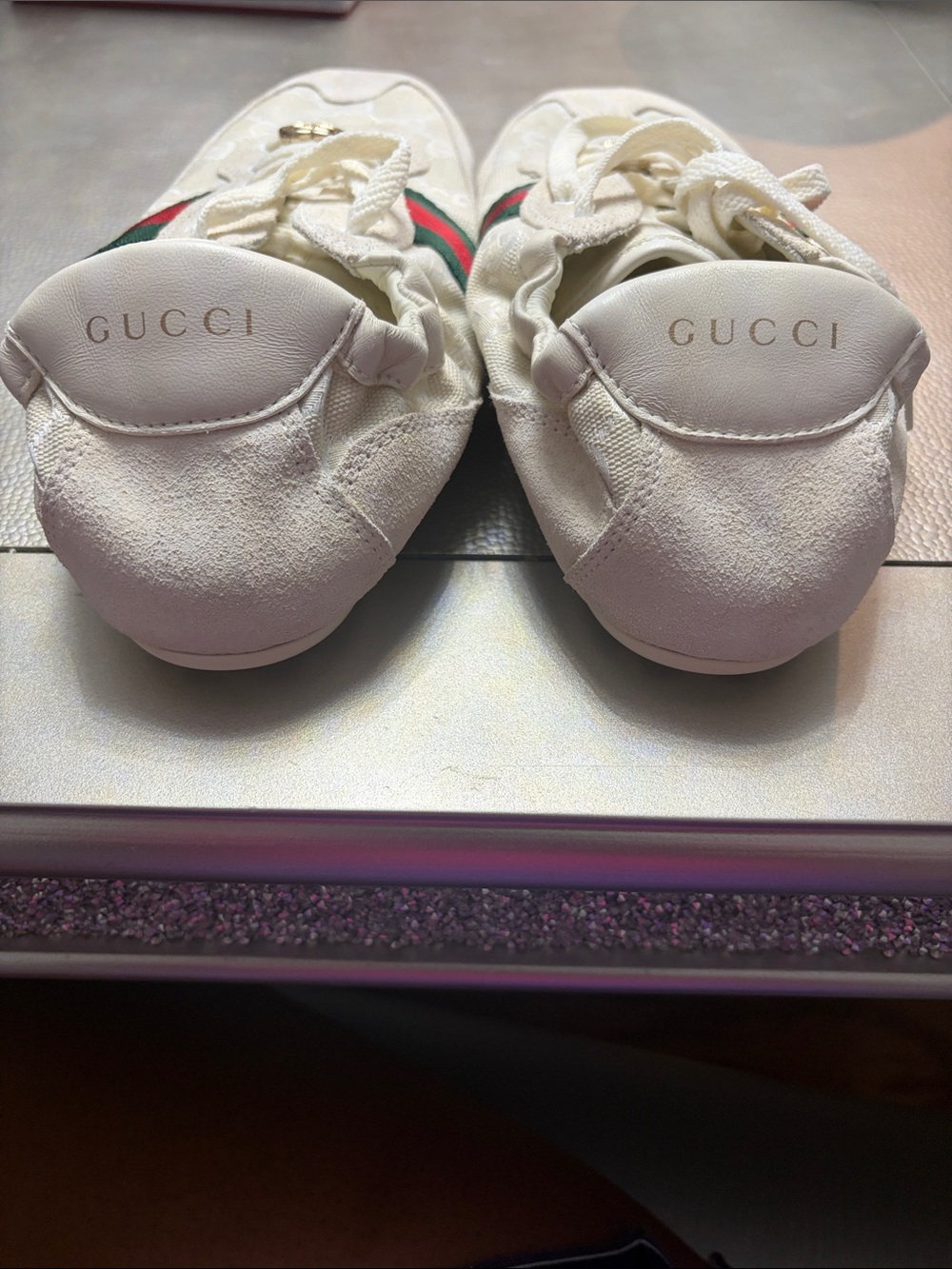 NEW GUCCI WOMEN’S GG CANVAS WEB SNEAKERS WHITE SIZE 38 BOX DUST BAG - Picture 12 of 13